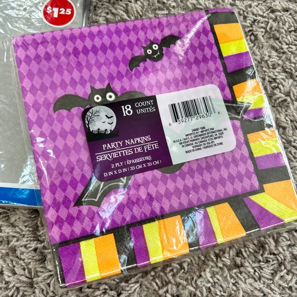 Halloween Party Supplies Bundle Purple Cups Witch Bats &‎ Silver Napkins 64pc